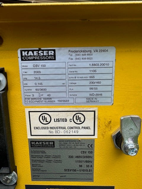 2003 Kaeser CSV 150 Rotary Screw Vacuum Pump - Michigan