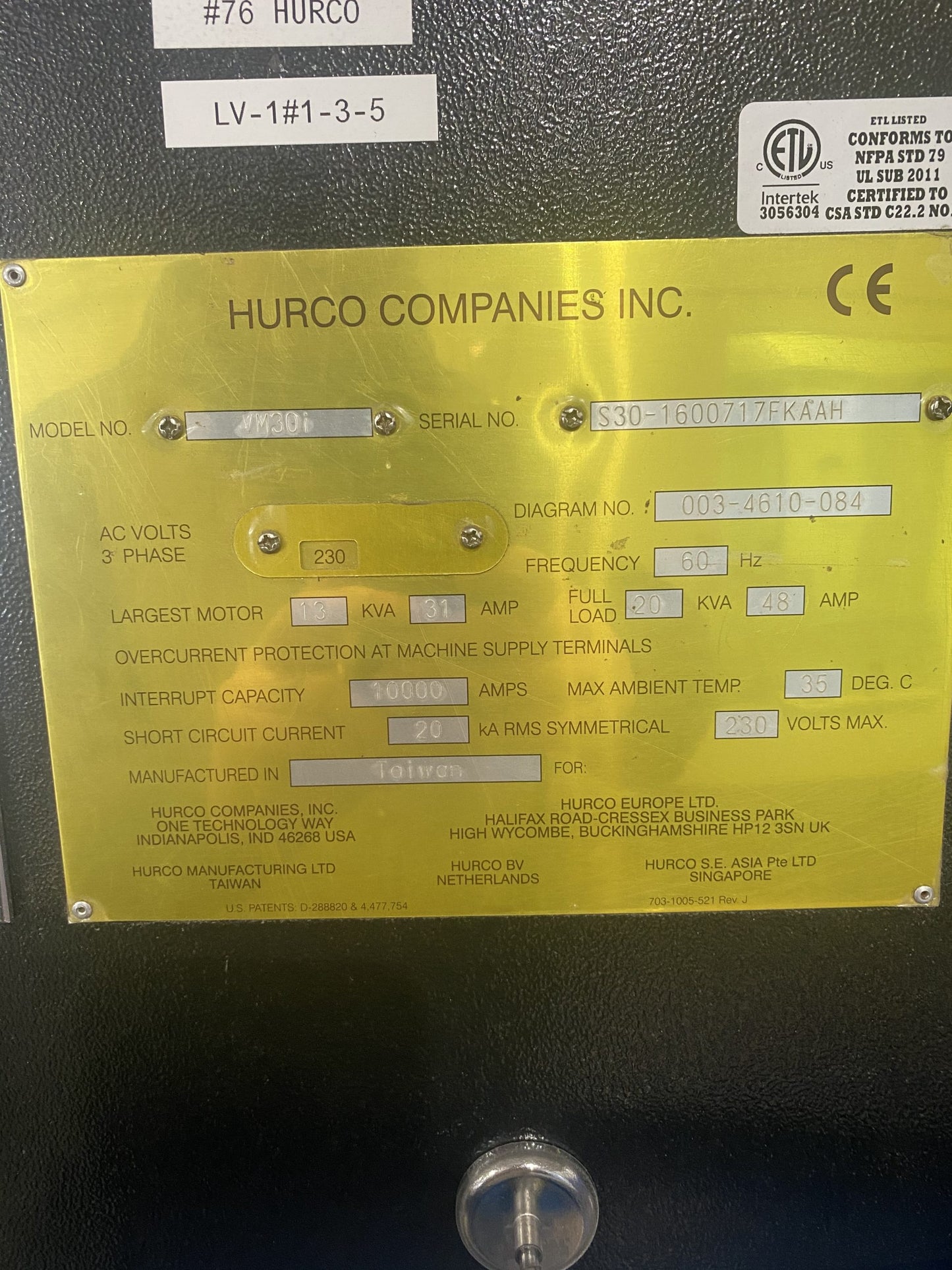 2017 Hurco WM30i Vertical CNC Machining Center w/ probe and setter